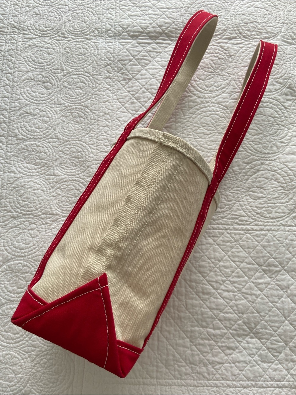 L.L. Bean Boat And Tote Canvas Bag XL Handles Y2K Cream Red NEW - Picture 10 of 16